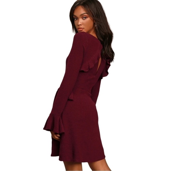 Lulus Favorite Tune Burgundy Faux Wrap Sweater Dress - Picture 3 of 16